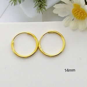 Solid 925 Silver Tiny Small Medium Hoop Earrings-14mm SH022 Gold